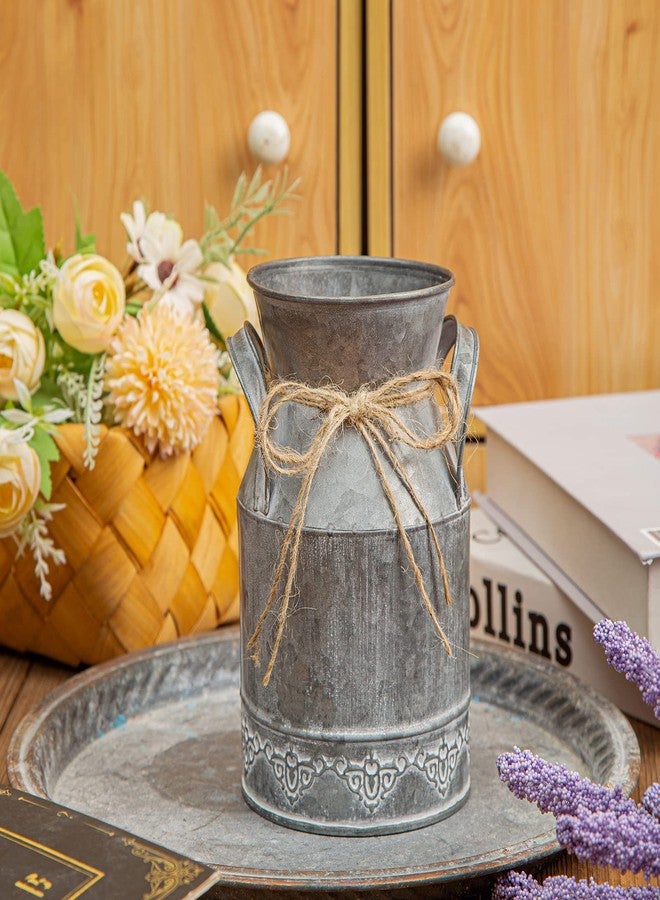 TIMRIS Vintage Galvanized Milk Can, Farmhouse Decorative Flower Pitcher Vase, Rustic French Country Metal Jug for Flowers,7.2'' H - Image 2